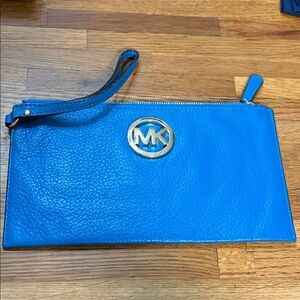 Michael Kors Vibrant Blue XL Wristlet with Silver Logo